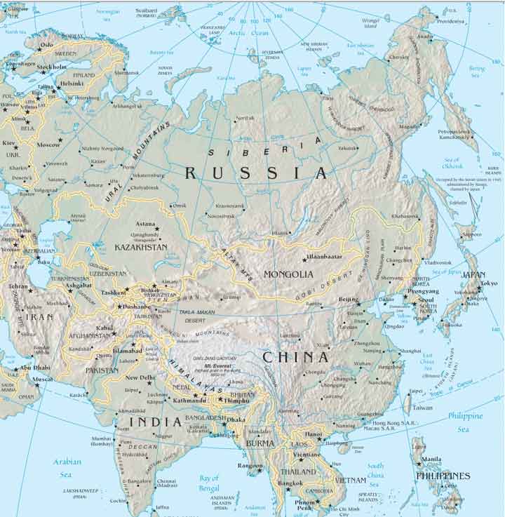 world map asia on left. Map of Asia, click to enlarge
