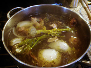 pot of chicken stock soup