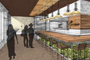 drawing showing inside of sustainable restaurant