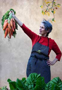 Cookbook Author Deborah Madison Holding Carrot Bunch