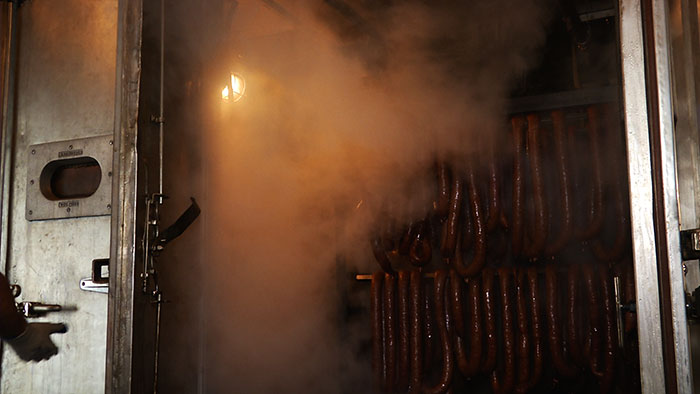 Sausage being smoked for the Verboort Dinner