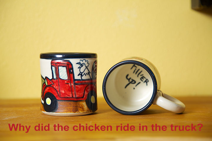 Debbie Dean Stoneware Mugs- red truck with chickens- sku 1013DDC