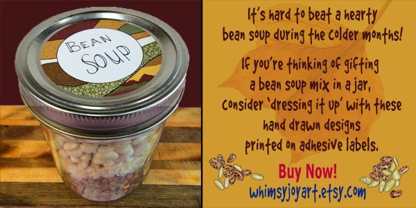 Bean Soup Round Labels - WhimsyJoyArt- Etsy
