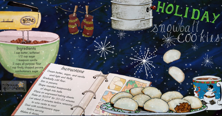 Holiday Snowball Cookies Illustration Recipe - Rebecca Gerendasy