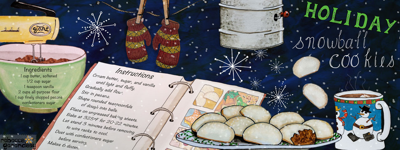 Holiday Snowball Cookies Illustration Recipe - Rebecca Gerendasy