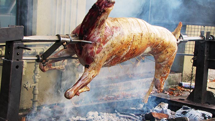 Roasting Lamb on a Spit